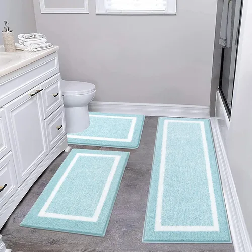 Miniatura 10 de Pauwer Juego de baño, alfombras de baño antideslizantes, alfombras de ducha absorbentes para suelo de baño, bañera y ducha, color azul aguamarina