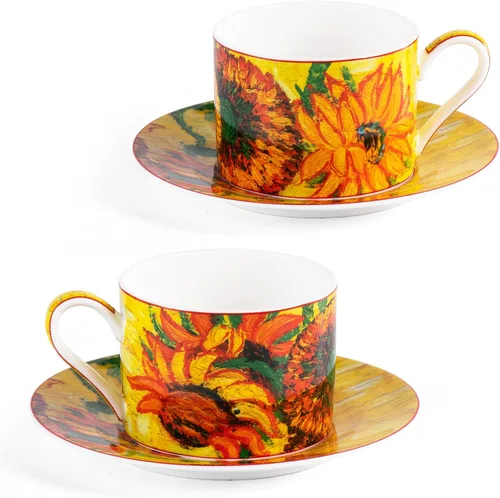 Miniatura 23 de KAMMAK Juego de 2 tazas de té y platillos, tazas de café de porcelana fina, tazas de café expreso apilables, demitasse de cerámica para café