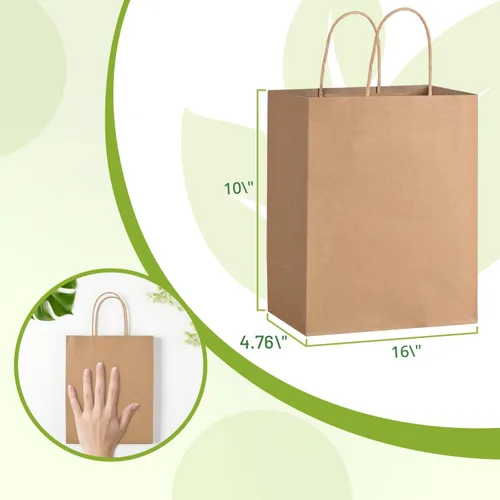 Miniatura 2 de Brothersbox Bolsas de regalo marrones con asas, 100 unidades, 8 * 4.76 * 10 pulgadas, bolsas de papel kraft medianas a granel para manualidades