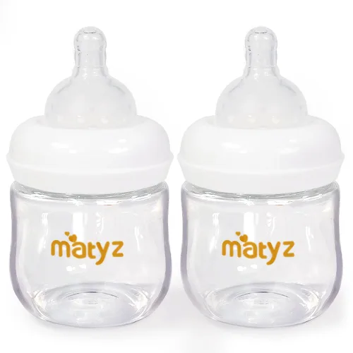 Miniatura 8 de Matyz Paquete de 2 biberones de vidrio para lactancia materna con tapas (rosa, 4 onzas), biberones de cuello ancho para lactancia materna, biberones