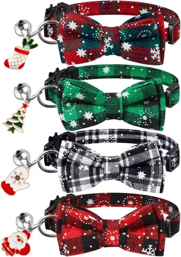 Miniatura 9 de LLHK Paquete de 4 collares de gato pequeños con pajarita y campana, collar personalizado para gatito para niñas y niños, ajustable de 7 a 12