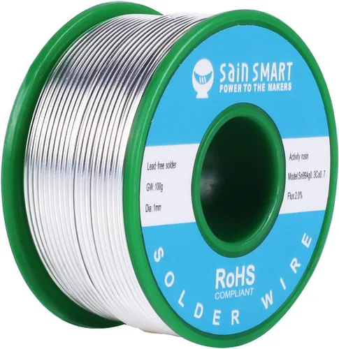 SainSmart Alambre de soldadura sin plomo de 3.53 oz 0.039 in con Rosin2 Sn97 Cu0.7 Ag0.3, soldadura de alambre de estaño para soldadura eléctrica