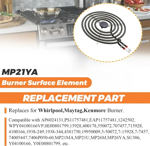 Miniatura 7 de Elemento de superficie de quemador Beaquicy MP21YA de 8 pulgadas con 5 vueltas, adecuado para Whirlpool Maytag Kenmore rp111pxsq1, kf330add1