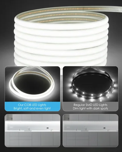 Miniatura 4 de Aclorol Tira de luces LED COB de 5 V, 10 pies, 960 LED, regulables, impermeables, con autoadhesivas, para gabinete de cocina, baño, espejo, tocador