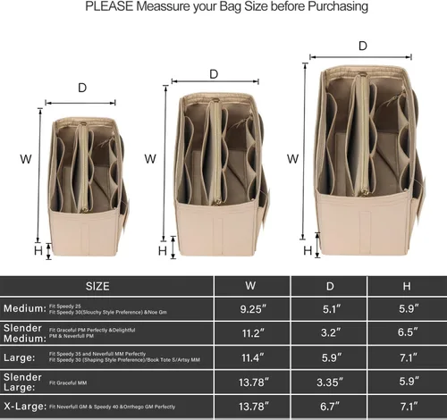 Miniatura 2 de ZTUJO Organizador de bolso, organizador de bolsa de fieltro con cremallera de metal, bolso y moldeador de bolso, para Speedy Neverfull Tote, 7