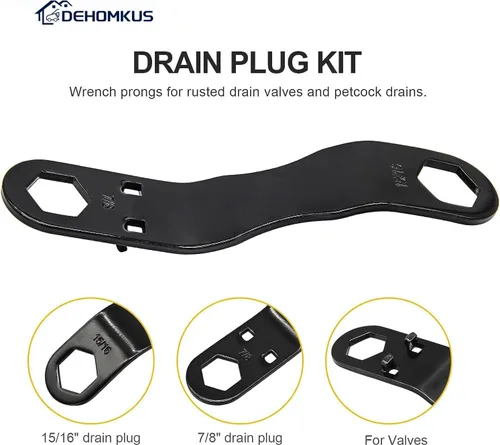 Miniatura 6 de Kit de tapón de drenaje para calentador de agua para caravana, incluye 1 llave en ángulo, 4 tapones de repuesto NPT de 1/2 pulgada y 1 rollo