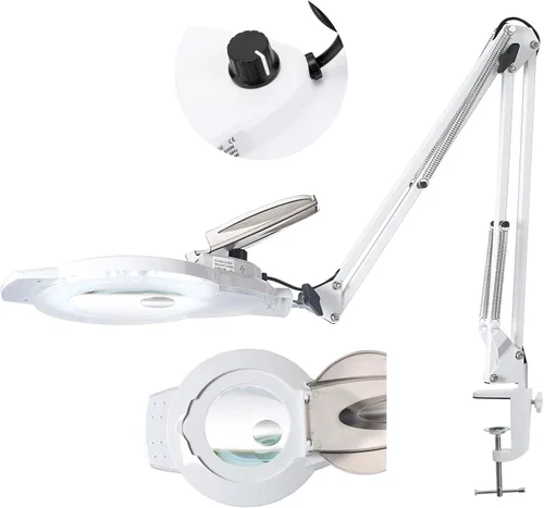 KIRKAS Lupa de 10X y 30X con luz y soporte, lámpara de aumento LED regulable de 2200 lúmenes, lente de cristal real, lupa iluminada para