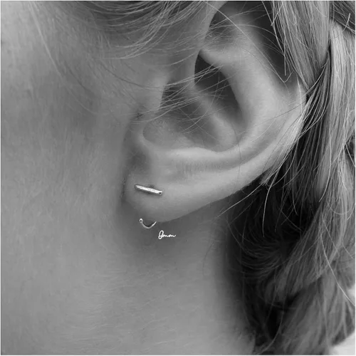 Miniatura 3 de Aretes de medio aro, aretes de aro pequeños de plata de ley 925 de bola, barra, estrella, luna, corazón, cruz, punto, triángulo, aretes