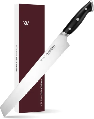 WICKWILLOW Cuchillo de pan de 10 pulgadas – Acero alemán afilado DIN1.4116 – Cuchillo dentado para rebanar pan casero, masa madre y pastel – Espiga