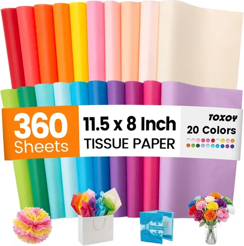 TOXOY 360 hojas de papel de seda a granel, papel de seda de regalo de 11.5 x 8 pulgadas para manualidades, arte, boda, fiesta de cumpleaños,