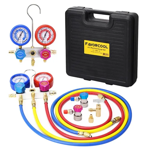 Manómetros HVAC Juego de Manómetros de Colector AC para Refrigerante R410a R134a R22 para AC Doméstico Cuerpo de Aluminio Manómetros AC de 3 Vías