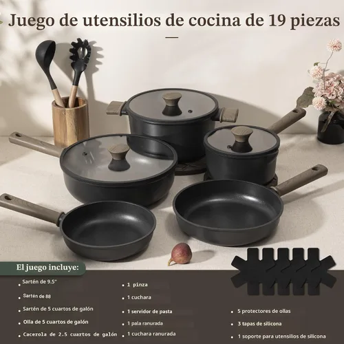 Miniatura 2 de Astercook - Juego de ollas y sartenes antiadherentes, juego de utensilios de cocina de inducción de titanio saludables y libres de tóxicos
