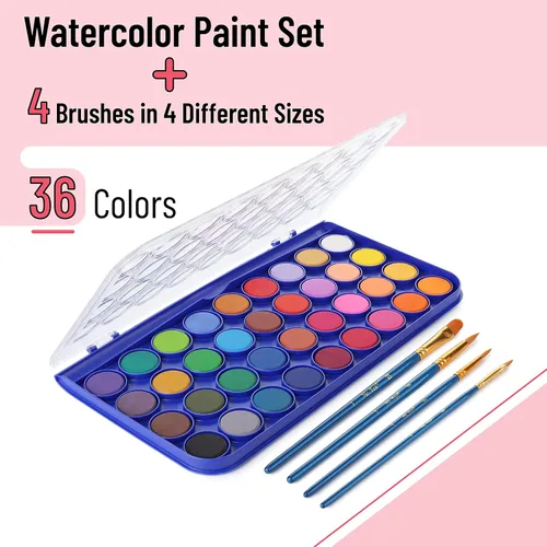 Miniatura 2 de Mr. Pen - Juego de pintura de acuarela, 40 piezas, 36 colores, pinturas de acuarela, 4 pinceles, pintura de acuarela no tóxica, juego de acuarela