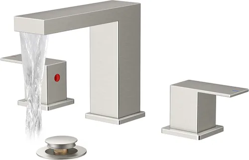 Miniatura 19 de FORIOUS Grifo de baño negro y dorado de 8 pulgadas de extensión amplia cuadrado, 2 manijas, grifos negros mate de 6 pulgadas para lavabo de baño, 3