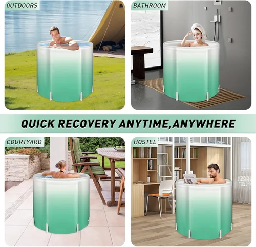 Miniatura 6 de Bañera plegable portátil para adultos, bañera de viaje plegable para campamento, hogar y spa, ahorro de espacio, PVC duradero (gradiente verde)