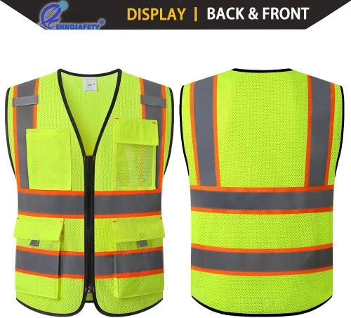 Miniatura 4 de Chaleco de seguridad reflectante para hombres y mujeres con 9 bolsillos y cremallera frontal Clase 2, chaleco de trabajo de malla de alta Malla