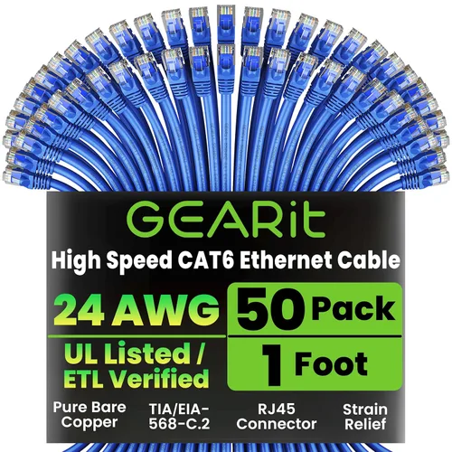 Miniatura 31 de Paquete de Cable Ethernet Cat 6 GEARit - Pack de 10 cables de conexión Ethernet Cat6 de 15 pies Cable de conexión de red RJ45, conectores dorados