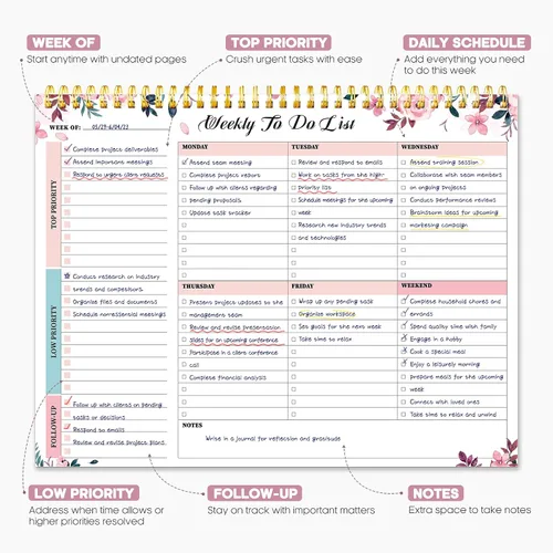 Miniatura 2 de Taja Bloc de notas semanal con 52 hojas sin fecha (8.5 x 11 pulgadas), planificador semanal de escritorio para mujeres y hombres, trabajo y hogar