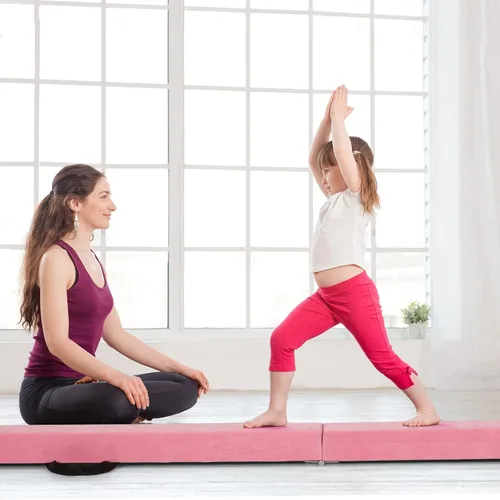 Miniatura 8 de Giantex Haz de equilibrio de 7/8/9 pies, haz de gimnasia plegable con asas de transporte, base de goma antideslizante para niños, haz de gimnasia