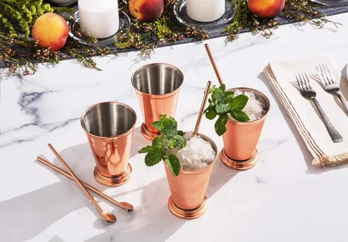 Miniatura 4 de Sol Living Juego de 4 tazas de julep de menta, con forro de acero inoxidable de 12 onzas, tazas de cobre hechas a mano Kentucky Derby, juego