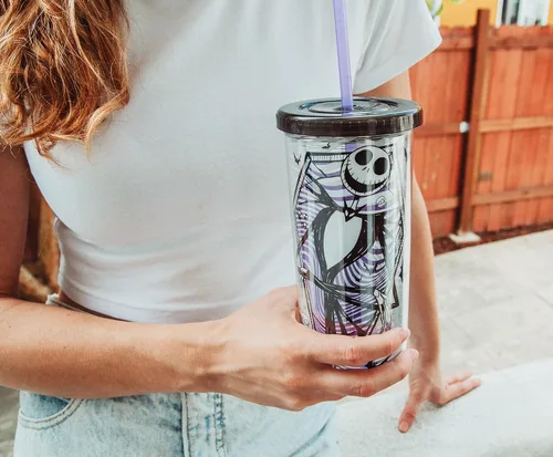 Miniatura 5 de Nightmare Before Christmas - Vaso de acrílico para carnaval de Disney The Jack Skellington de 20 onzas con popote reutilizable y tapa a prueba