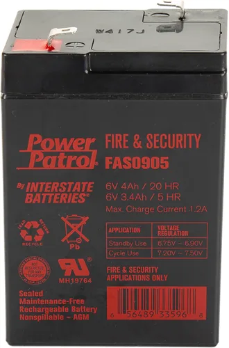 Interstate Batteries Batería de seguridad y fuego de 6V 4Ah (terminal F1) SLA AGM VRLA Power Patrol Recargable Reemplazo para alarmas contra