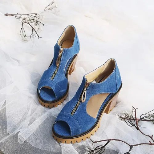 Miniatura 3 de Sandalias de tacón alto apiladas para mujer con puntera abierta, con cremallera y plataforma de verano