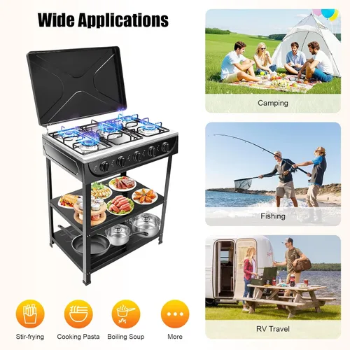 Miniatura 8 de Estufa de gas natural para encimera con 5 quemadores, cocina portátil de gas propano/gas natural con control independiente, cocina de encimera