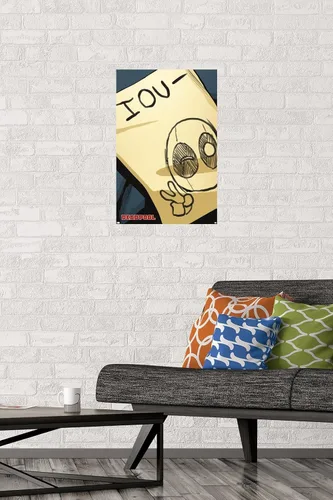 Miniatura 2 de Trends International Marvel Comics Deadpool - Póster de pared IOU, 14.725 x 22.375 pulgadas, versión enmarcada de madera de granero