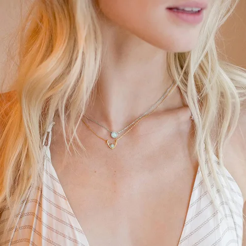 Miniatura 3 de PAVOI Collar de ópalo blanco creado chapado en oro de 14 quilates Collares de ópalo para mujer