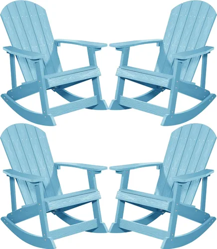 Miniatura 12 de YEFU Mecedora para exteriores, mecedora Adirondack, silla mecedora de patio con respaldo ancho, silla mecedora de gran tamaño con aspecto de madera