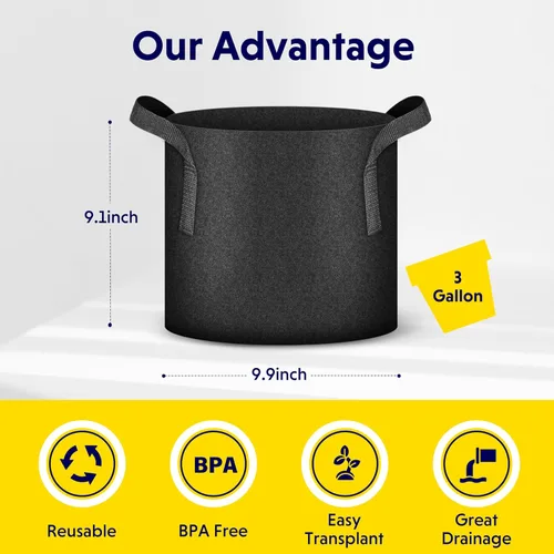 Miniatura 2 de iPower Paquete de 10 bolsas de 3 galones para plantas de tela no tejida gruesa resistente para cultivo de papas, contenedor duradero con aireación