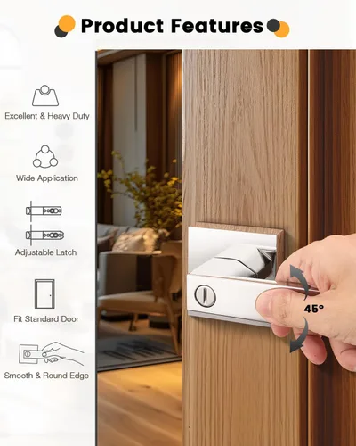 Miniatura 3 de Gobrico Manijas de puerta de privacidad con roseta cuadrada, paquete de 10 cerraduras de cama/baño en cromo pulido para puerta interior Cromado
