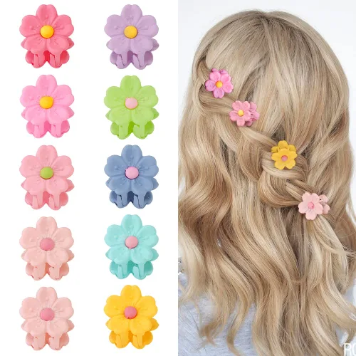 Ahoney 10 pinzas pequeñas para el cabello, lindas pinzas de 0.77 pulgadas con margaritas de flores para mujeres y niñas, coloridos pasadores y