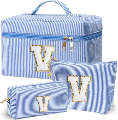 Miniatura 27 de Bolsa de maquillaje Adoryoung 3 piezas rosa+azul, Azul, A