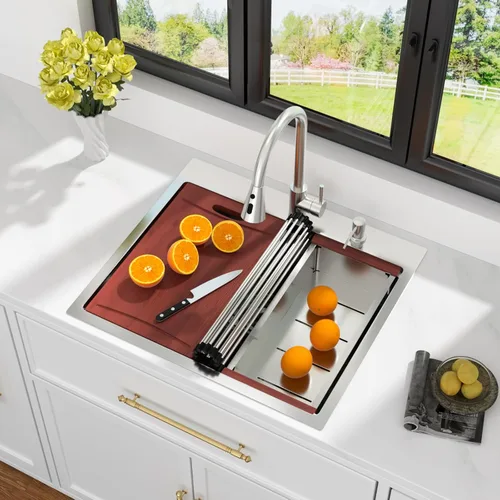 Miniatura 41 de Kichae Fregadero de Cocina de 21x20 Pulgadas, Fregadero de Barra Pequeño, Fregadero de Acero Inoxidable, Montaje Superior, Montaje Inferior