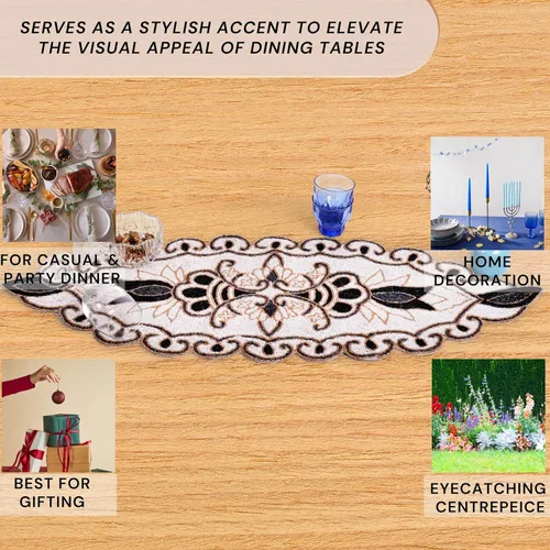 Miniatura 9 de CLEENTABLE Camino de mesa decorativo con cuentas de 36 pulgadas, diseño floral hecho a mano con respaldo de poliéster duradero para comedor, mesa
