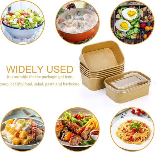 Miniatura 4 de Yesland Paquete de 50 cuencos rectangulares de papel kraft compostables, 25 onzas, aptos para microondas y congelador, reutilizables, perfectos