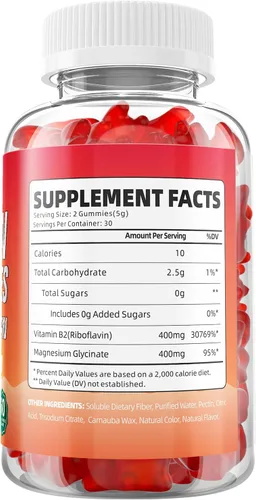 Miniatura 8 de Gomitas de vitamina B2, riboflavina de 400 mg con magnesio para niños y adultos, gomitas B2 para alivio de la migraña y apoyo energético, sabor a