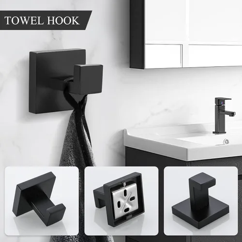 Miniatura 5 de TURS Juego de 4 piezas de accesorios de baño de color negro, juego de toallero de acero inoxidable, soporte para toallas de mano, soporte para papel