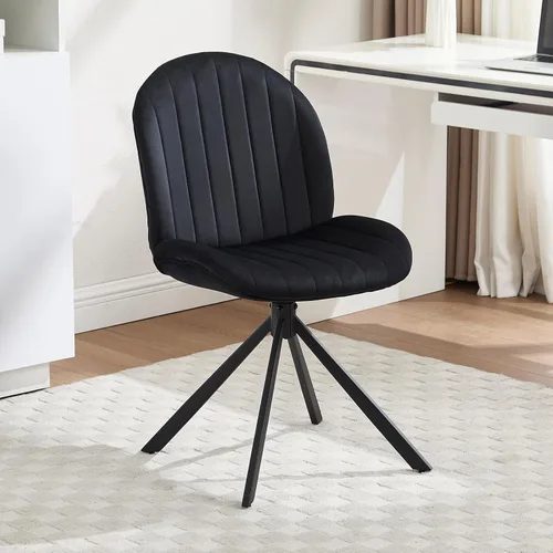 Silla de oficina giratoria de terciopelo de 19 pulgadas, sin ruedas, tapizada sin brazos, sillas de escritorio modernas con patas cruzadas, sin
