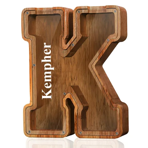 Miniatura 81 de Alcancía de madera grande personalizada con letras – Alcancía de letras para niños y niñas, regalo de cumpleaños (A)