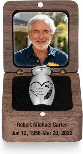 Miniatura 25 de Dletay Mini urnas para cenizas humanas, pequeñas urnas de cremación para hombres y mujeres, recuerdo de cenizas con caja cuadrada de madera de 1.18
