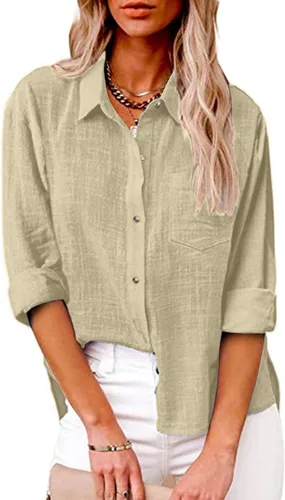 Miniatura 45 de SMIDOW Camisa de algodón y lino con botones para mujer