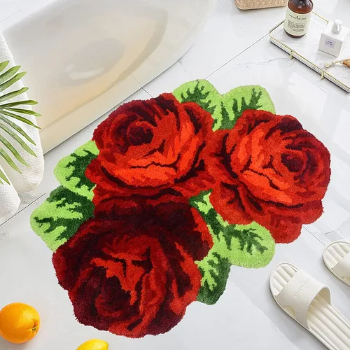 UKELER Alfombra de baño con diseño floral de rosas rojas de 31.5 x 24 pulgadas, antideslizante, lavable a máquina, para baño Rojo