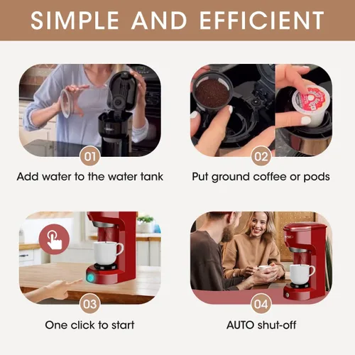 Miniatura 4 de Cafetera de una sola porción para cápsulas de café molido, cafetera pequeña de 1000 W con filtro de depósito de 6 a 14 onzas, botón de un solo toque