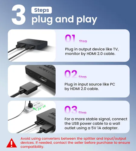 Miniatura 7 de avedio links Divisor HDMI 4K@60Hz, Divisor HDMI 1 entrada y 2 salidas - No extiende la pantalla (Solo duplica las pantallas), Soporta 3D Dol-by