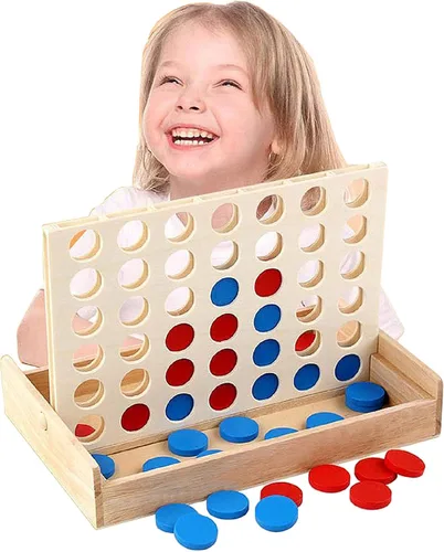 Juego de mesa de madera 4 en una fila Línea plegable 4 juguetes clásicos de la familia juguete educativo para niños y familia
