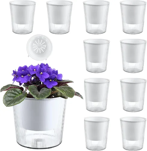 Miniatura 9 de Pack de 6 Macetas de 11.4 cm de Riego Automático y Transparentes para Plantas de Interior, Macetas de Plástico con Mecha para Orquídeas Medianas