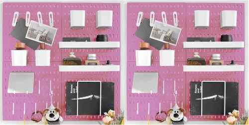Miniatura 9 de Kit de tablero de clavijas montado en la pared, panel organizador de 25.2 x 25.2 pulgadas, instalación grande, rentable y sin clavos, color blanco